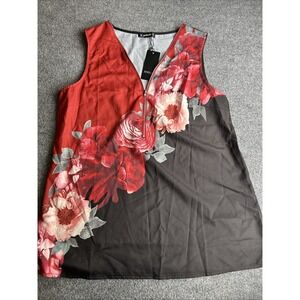 Sheilay Quarter Zip Sleeveless Blouse Women's Large Red Black 1151‎